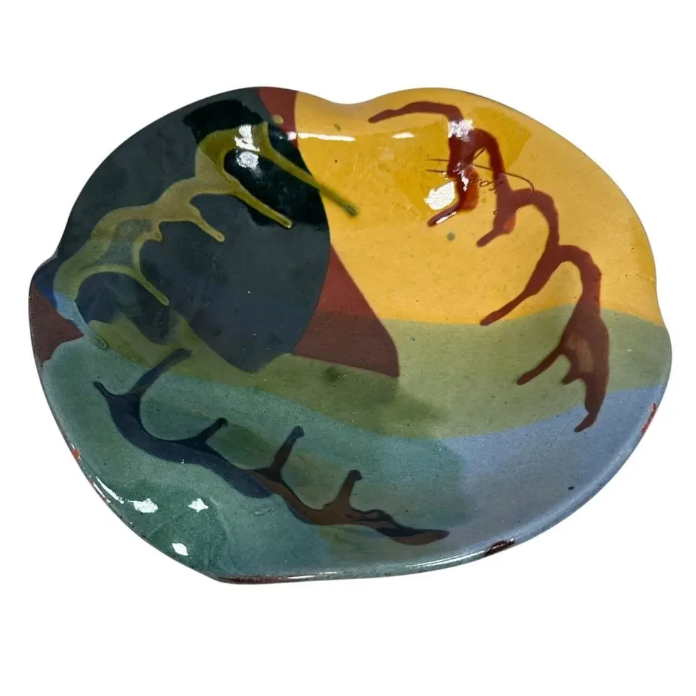 Vintage Vallauris‎ Redware Abstract Ceramic Bowl 10.5